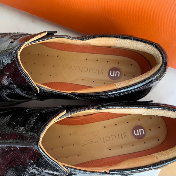 Clarks Unstructured Black Patent Leather Un Loop Clogs Slip-On Shoes 8.5 N - Picture 10 of 11
